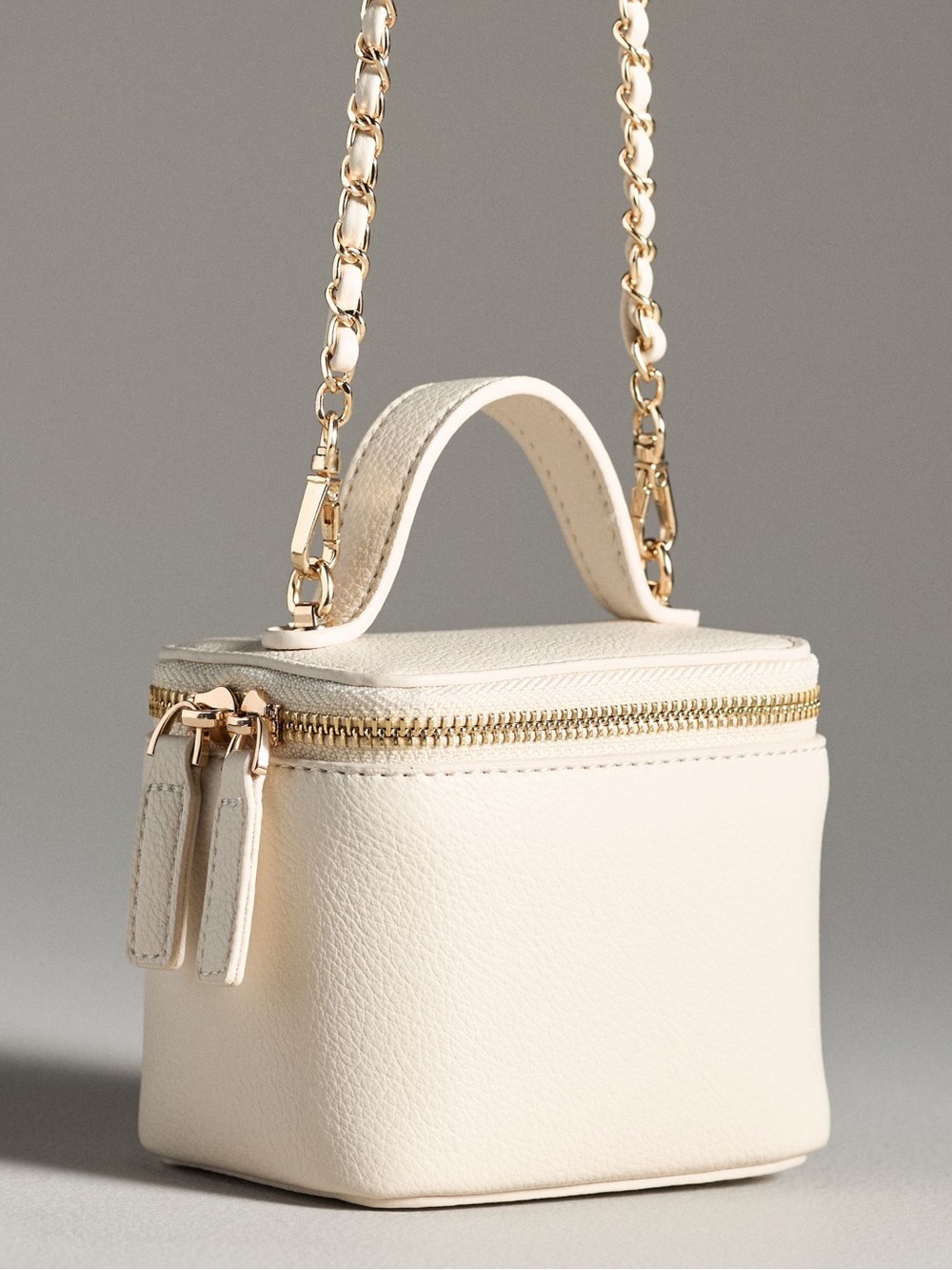 Anthropologie Cream Mini Box Crossbody with Gold Chain